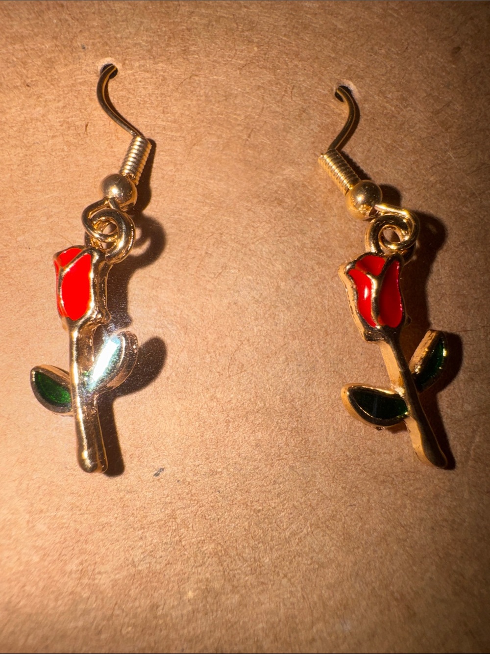 Gold-Tone Red Rose Drop Earrings for Women